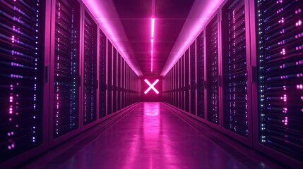 Fototapeta premium server racks forming an x sign symbolizing compute power from social media data