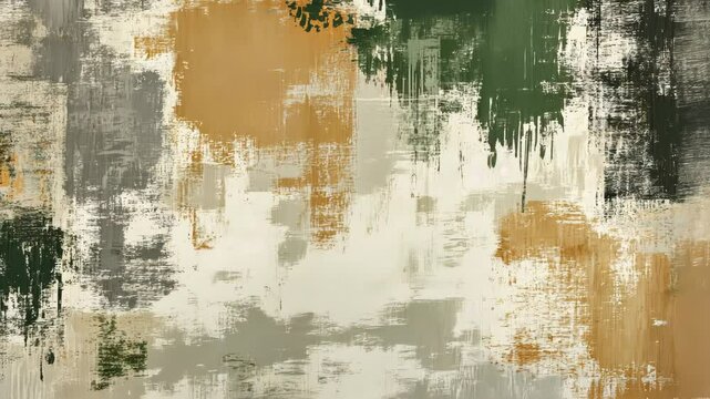 This is an abstract painting featuring colors like beige, green, and gray
