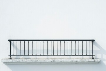 Black Metal Railing on White Wall with Stone Base