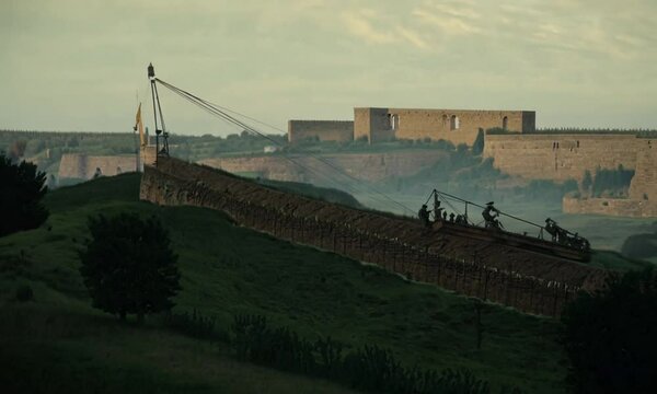 Medieval Siege Ballista Aimed at a Fortress