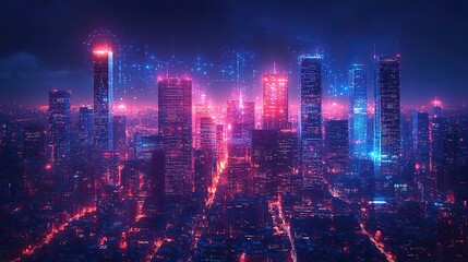 Fototapeta premium smart city on dark blue background featuring intelligent infrastructure ,connected buildings this futuristic cityscape showcases iot 5g ,ai integration generative ai
