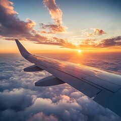 Stunning view of sunset clouds from airplane wing perspective image