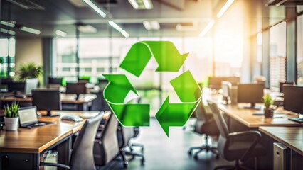 Green Recycle Symbol Icon in Professional Office Environment Background



