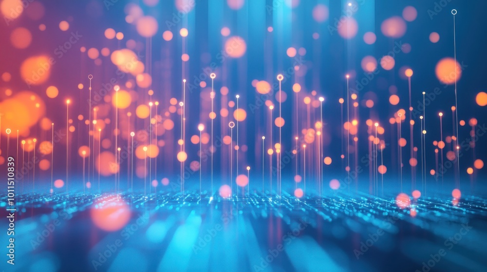 Poster abstract digital background with glowing particles and lines creating a futuristic atmosphere.