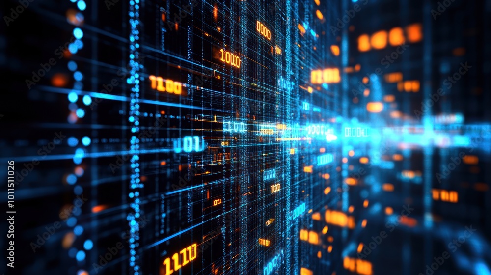 Aufkleber abstract digital landscape representing data flow and technology.