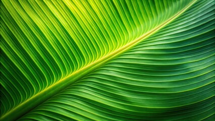 A close-up view of the vibrant green and yellow striped pattern of a large leaf, showcasing the intricate natural design