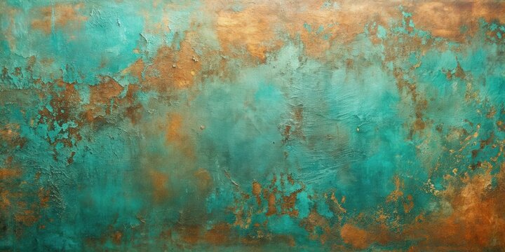 Abstract Texture With Turquoise And Copper Hues, A Decorative Artistic Background With Rough, Textured Surface