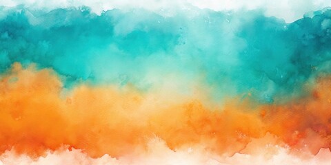 Fototapeta premium Abstract Watercolor Background with Blending Teal, Orange, and White Hues