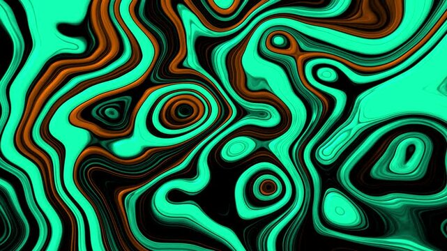 4K Animated Abstract Fluid Glassy Textured Motion Graphics Loop. Liquify Stylized Animation with Teal & Orange Contouring for Video Background, Intro, and Outro, Underneath Texts, Photos, Logos	