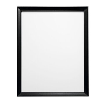 Realistic thin photo frame mockup. Simple clean portrait large a3, a4 artistic frame mock-up isolated on transparent background. Modern, minimal poster template. Vertical black picture frame