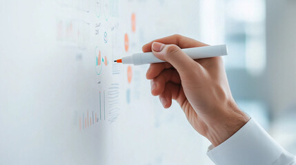 A person is writing on a whiteboard with a marker