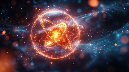 Obraz premium visualization of atomic structure with electrons orbiting nucleus representing fundamental concepts in quantum mechanics