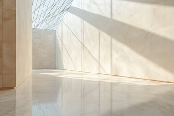 Modern Interior with White Marble Walls and Glass Roof