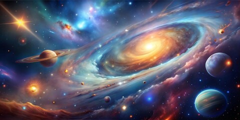 colorful galaxy with planets.