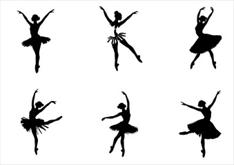 Ballerina performing dance in silhouette on white background © Agoeng