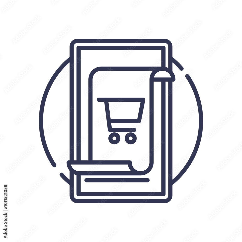 Poster digital receipt icon with a shopping cart on a smartphone, symbolizing e-commerce transactions.