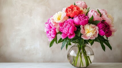 Vibrant Peonies in a Minimalist Feng Shui Space, showcasing elegance and good fortune in harmonious interior design