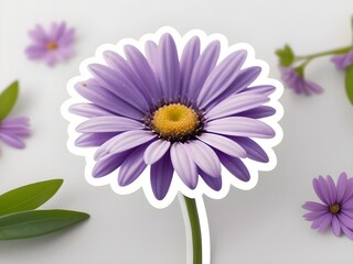 Obraz premium Charming Purple Daisy Flower Sticker on White Background