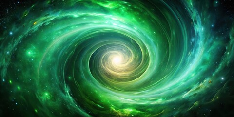 A swirling green nebula in the vastness of space, a celestial vortex of stardust and cosmic energy, hinting at the unknown mysteries of the universe.