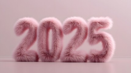 Fluffy Pink 2025 Numbers on Minimalist Background