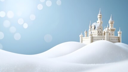 Fototapeta premium Enchanting Snow-Covered Castle in a Mystical Winter Wonderland - A Fairy Tale Scene with Frosty Battlements and Majestic Ancient Stone Walls