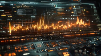Obraz premium Close-up of a signal processing interface displaying electrical waveforms with various frequencies