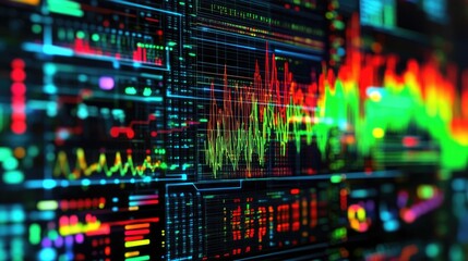 Fototapeta premium Close-up of a signal processing interface displaying electrical waveforms with various frequencies