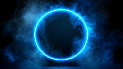 Obraz premium Glowing Abstract Blue Neon Ring on Dark Background