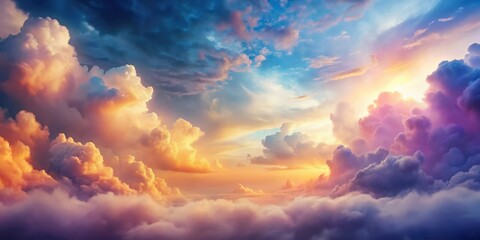 Fototapeta premium A Dramatic Sunset Sky With Layers of Clouds in a Vibrant Palette of Orange, Purple, and Blue