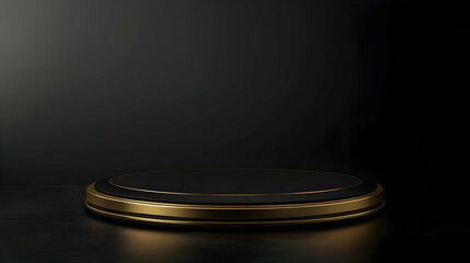 Black and Gold Round Podium with Smooth Background