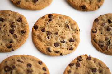 Closeup fresh cookies with mini chocolate chips