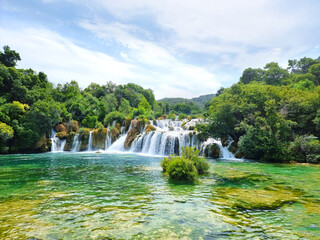 Obraz premium Gorgeous summer view of Krka National Park, Roski Slap location, Croatia, Europe. Beautiful world of Mediterranean countries. Traveling concept background.