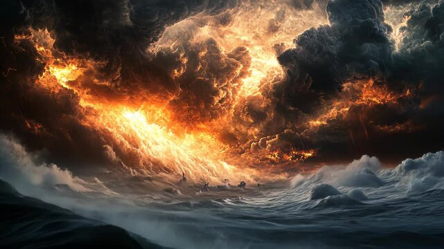 Fiery Storm Above the Sea