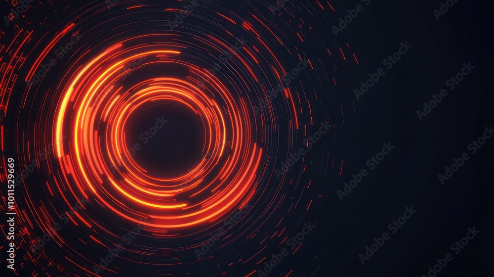 Poster abstract design featuring circular patterns in vibrant red and orange hues against a dark background