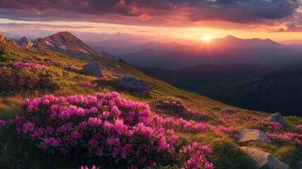 Fototapeta premium Sunrise over Mountain Meadow