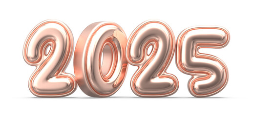 Happy New Year Number 2025 Copper Polished 3D Render