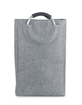 Side view of gray polyester laundry bag