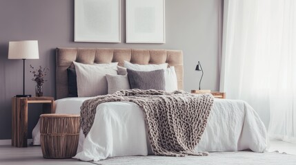 Cozy bedroom featuring a neutral color palette and minimalist decor.