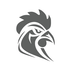 Bold Rooster Head Logo Illustration in Black and White – Perfect for Branding