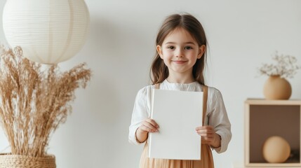 Children holding blank book with copy space.