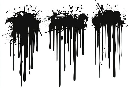 Graffiti-style black stencil clipart of horizontal spray paint drips on a white background