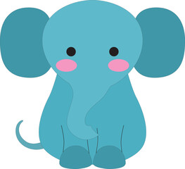 cute cartoon colored little blue elephant, stock vector, white background