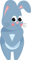 Simple cartoon style illustration of a cute blue bunny rabbit standing and looking forward, great for children's book or easter design