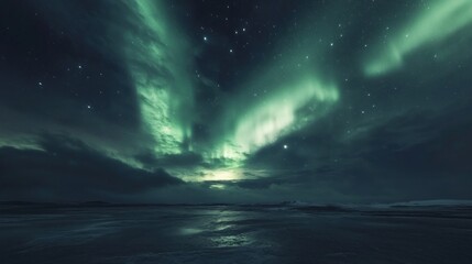 Aurora Borealis Over Frozen Lake