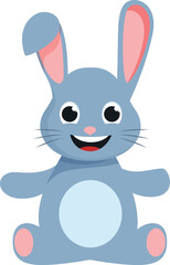 Cartoon illustration of a cute blue bunny rabbit smiling and sitting down