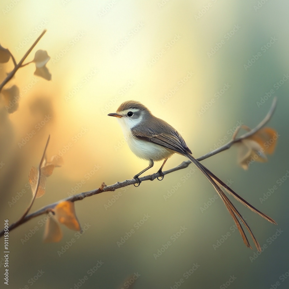 Poster a small bird perches gracefully on a delicate branch. its soft feathers and elegant shape create a s