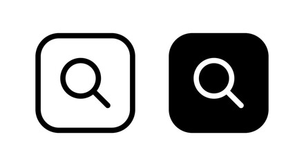 Search, magnifying glass icon on black square