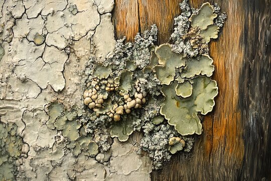 Lichen on tree bark texture close-up