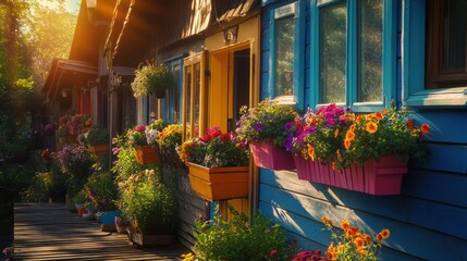 Fototapeta premium Colorful Cottages with Flower Boxes