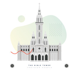 Obraz premium The Bible Tower - Tallest Church Tower - Thrissur - Stock Illustration